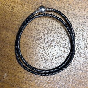 Pandora wrap black leather bracelet